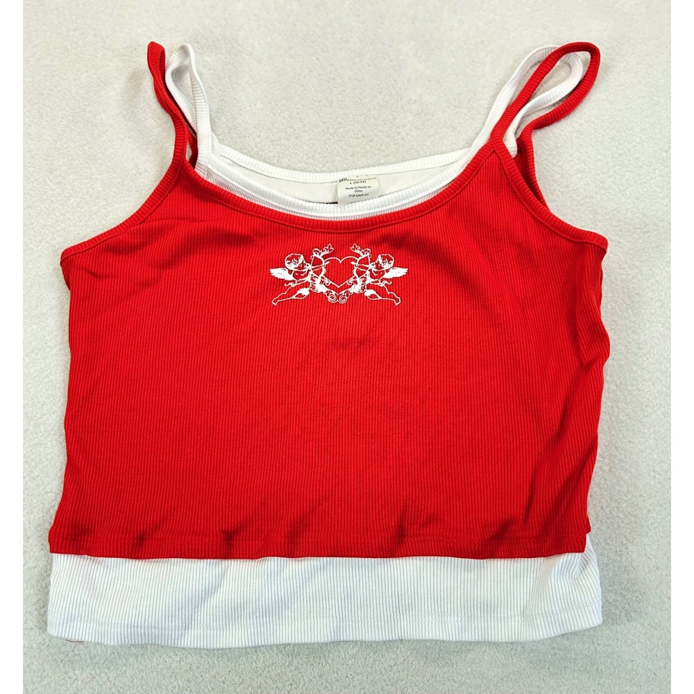 No Boundaries Layered Tank Top Kids L 12-14 Red Y2K CQR7-EYFQ